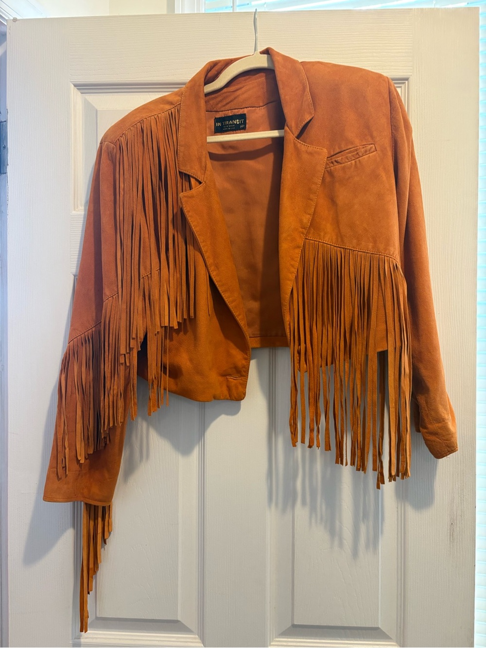 In Transit New York Genuine Suede Fringe Jacket Rust Orange Western M